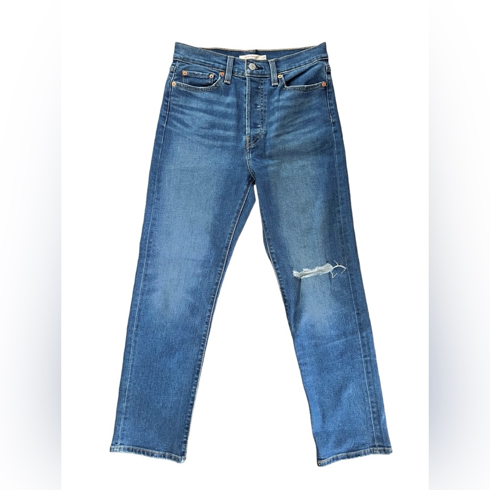 Levi's Wedgie Straight Jeans Button Fly Distressed Women's Size 28 x 28